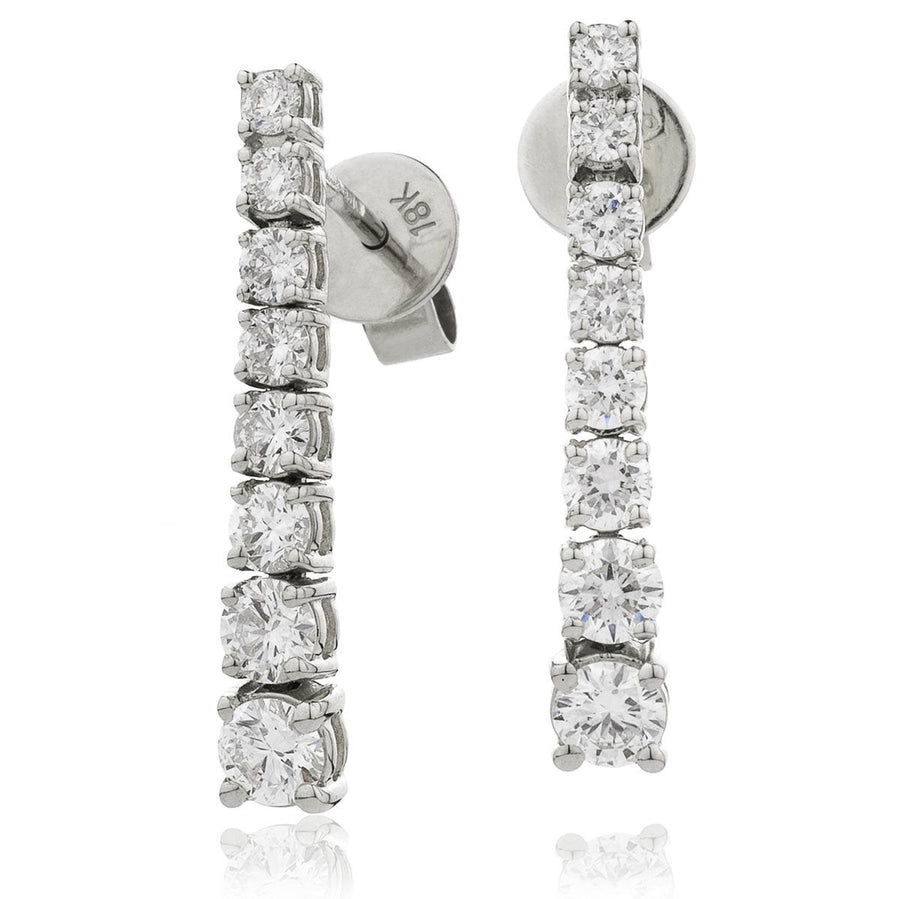 Diamond Drop Earrings 1.10ct F VS Quality in 18k White Gold - David Ashley