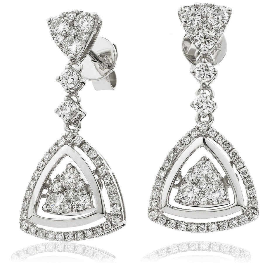 Diamond Drop Earrings 1.40ct F VS Quality in 18k White Gold - David Ashley