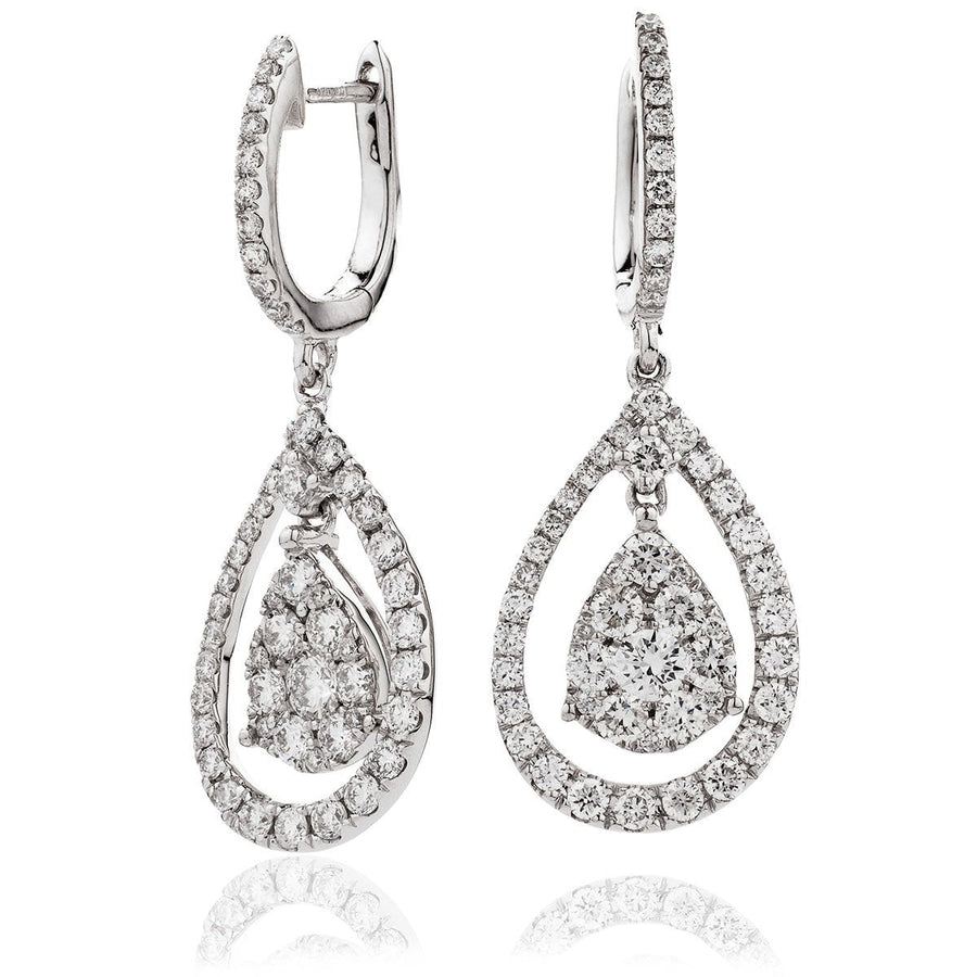 Diamond Drop Earrings 1.50ct F VS Quality in 18k White Gold - David Ashley