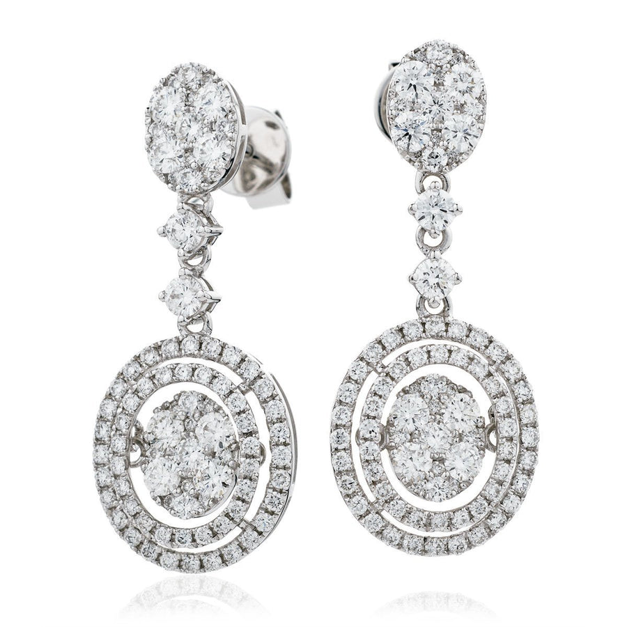 Diamond Drop Earrings 1.90ct F VS Quality in 18k White Gold - David Ashley