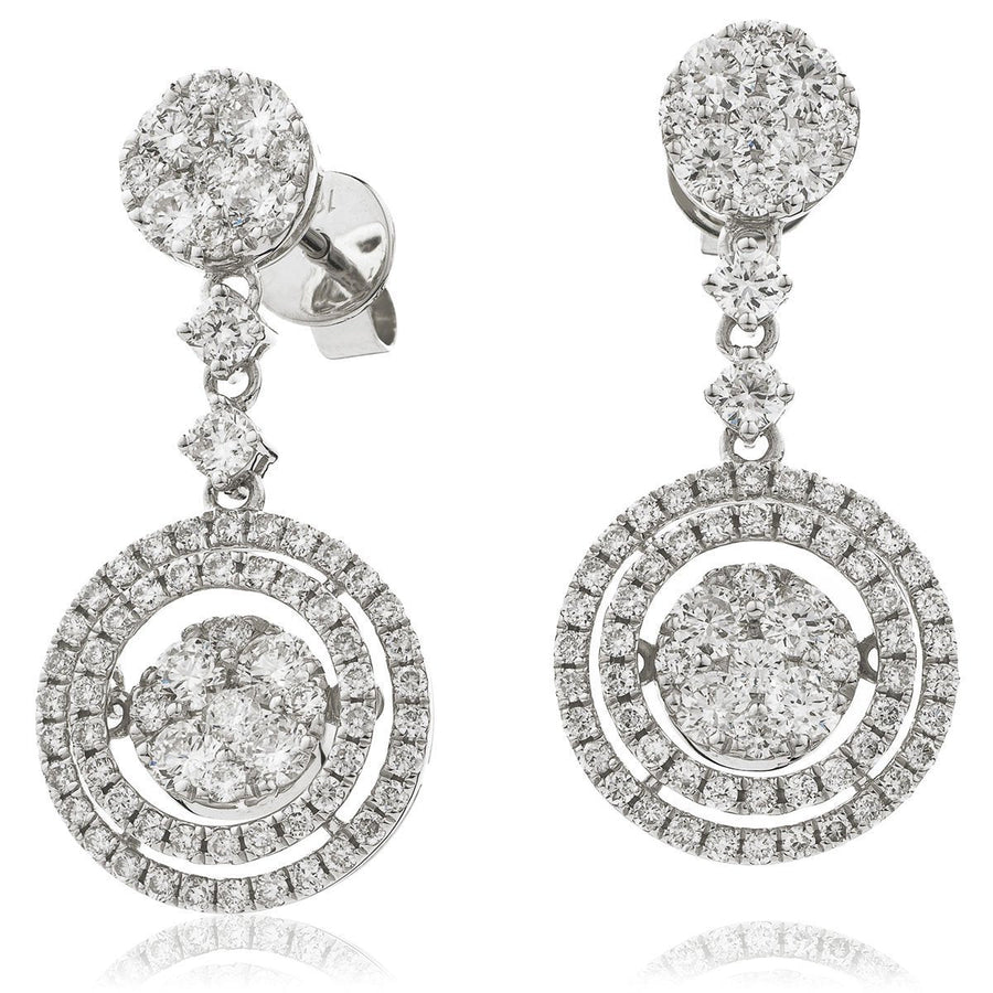 Diamond Drop Earrings 2.25ct F VS Quality in 18k White Gold - David Ashley