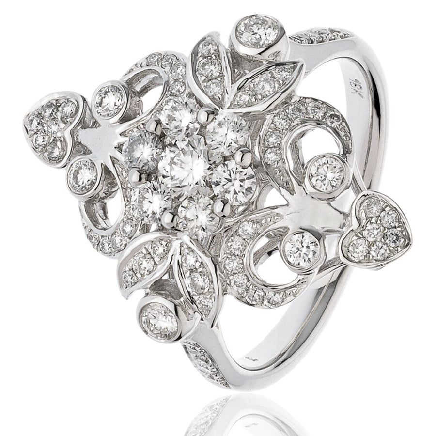 Diamond Fancy Cluster Ring 0.90ct F-VS Quality in 18k White Gold - David Ashley