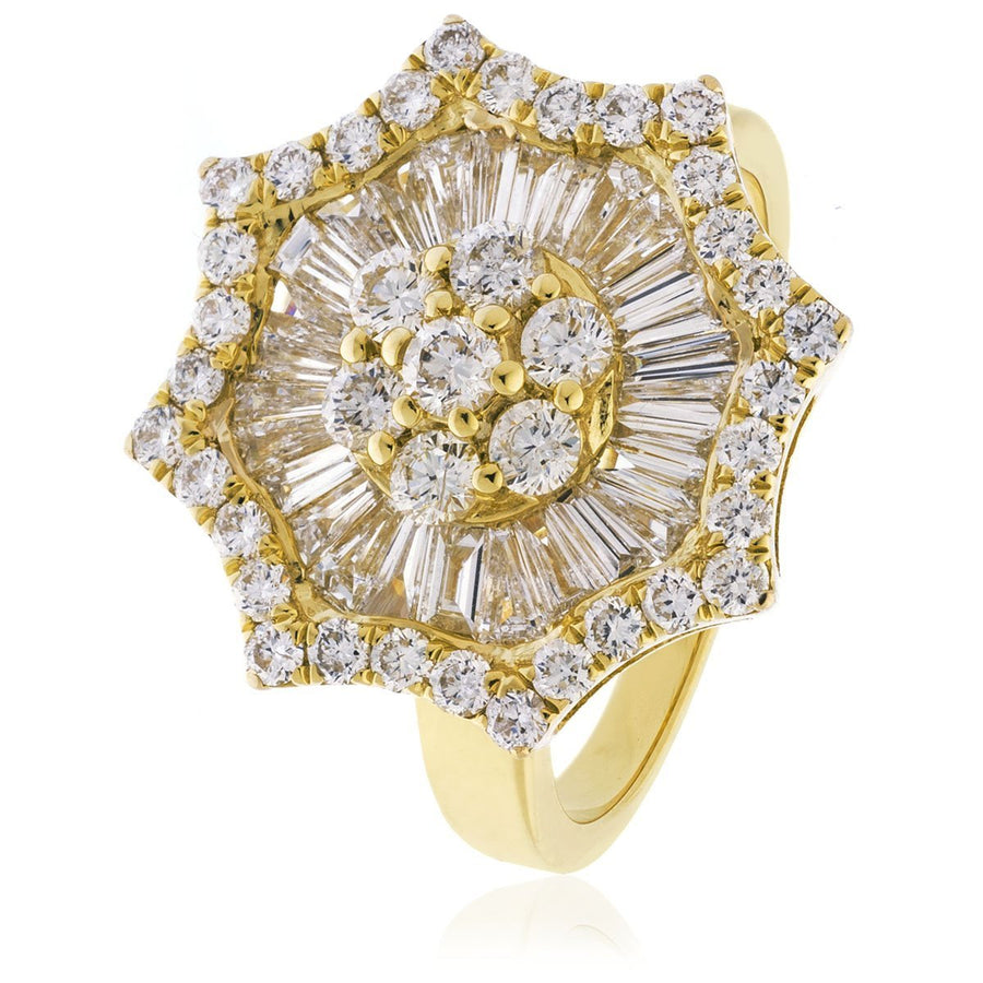 Diamond Fancy Star Cluster Ring 1.80ct F-VS Quality in 18k Yellow Gold - David Ashley