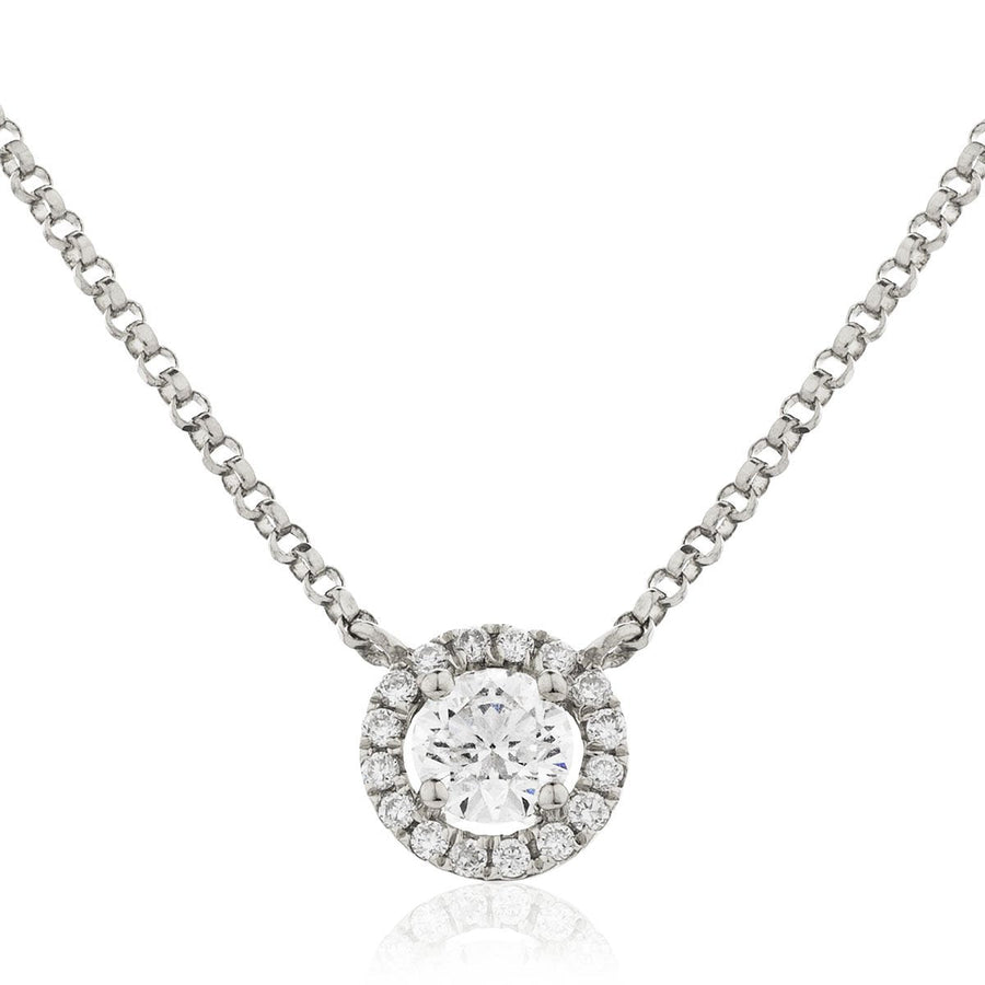 Diamond Halo Pendant Necklace 0.15ct F VS Quality in 18k White Gold - David Ashley