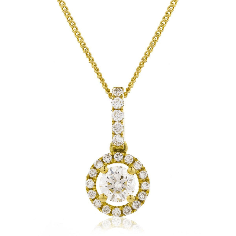 Diamond Halo Pendant Necklace 0.40ct F VS Quality in 18k Yellow Gold - David Ashley