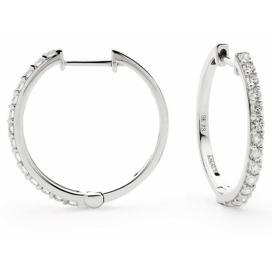 Diamond Hoop Earrings 0.50ct G SI Quality in 9k White Gold - David Ashley