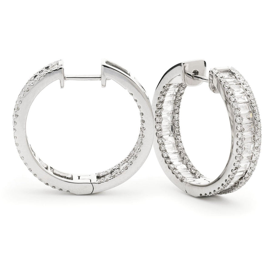 Diamond Hoop Earrings 1.50ct F VS Quality in 18k White Gold - David Ashley