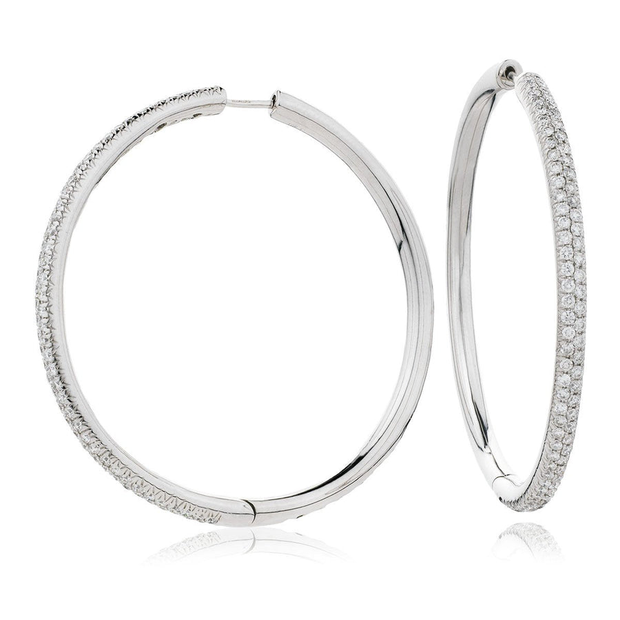 Diamond Hoop Earrings 1.50ct F VS Quality in 18k White Gold - David Ashley