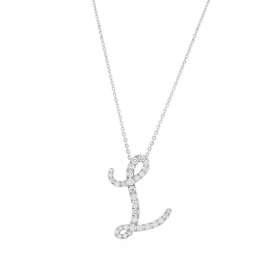 Diamond Initial L Necklace 0.36ct G SI Quality in 18k White Gold - David Ashley