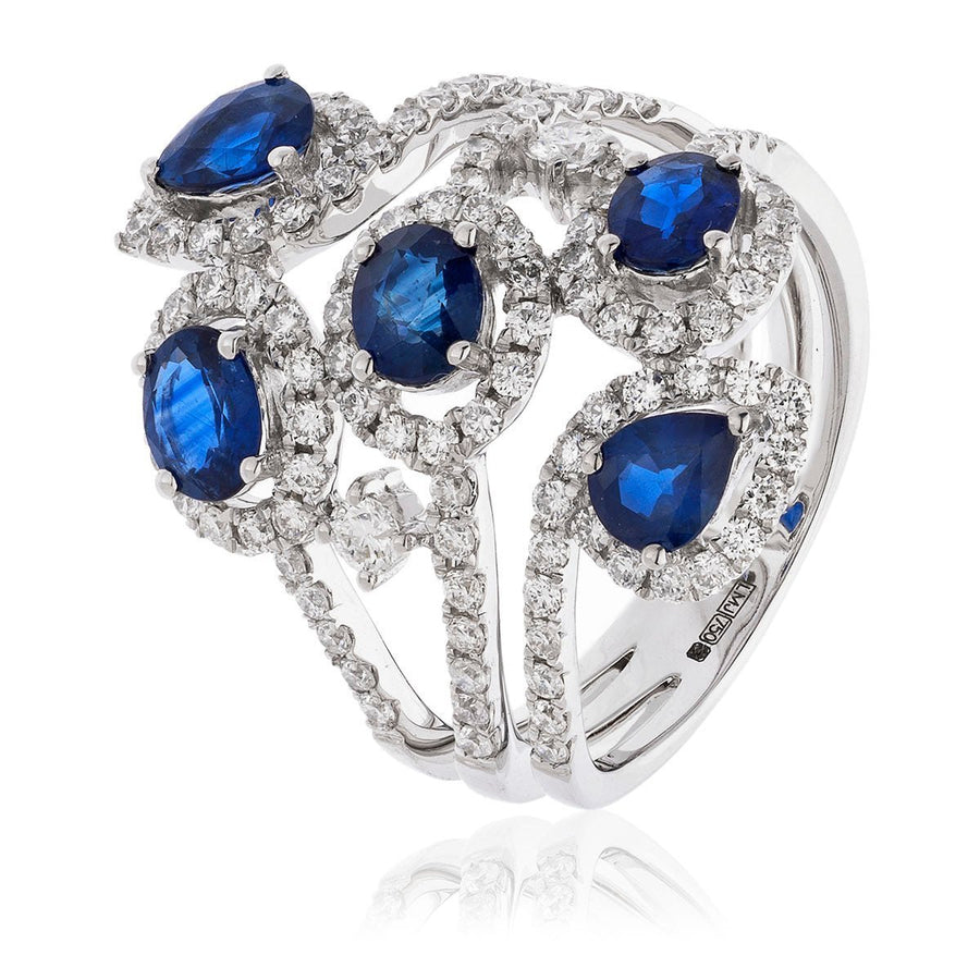 Diamond & Sapphire Fancy Ring 2.20ct F-VS Quality in 18k White Gold - David Ashley