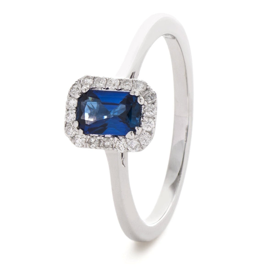 Diamond & Sapphire Halo Ring 0.80ct F-VS Quality in 18k White Gold - David Ashley