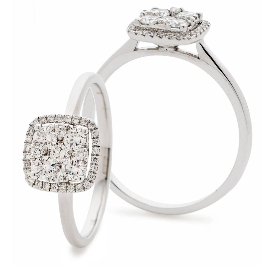 Diamond Square Halo Cluster Ring 0.50ct F-VS Quality in 18k White Gold - David Ashley