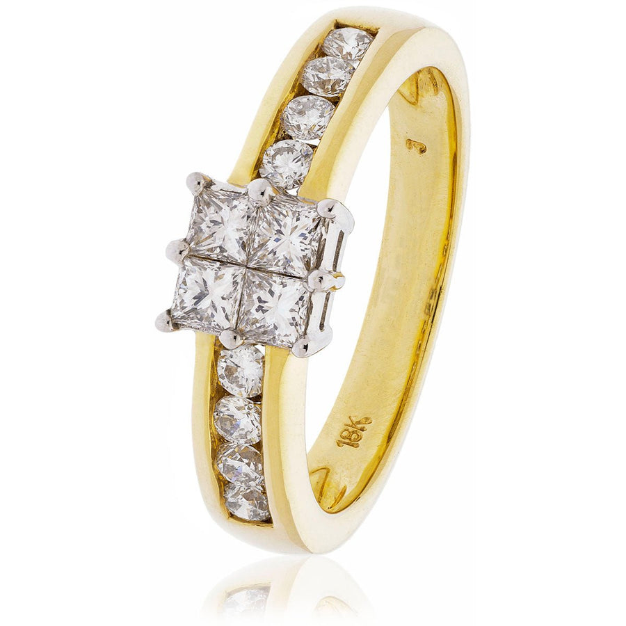 Diamond Square Illusion Set Ring 0.75ct F-VS Quality 18k Yellow Gold - David Ashley