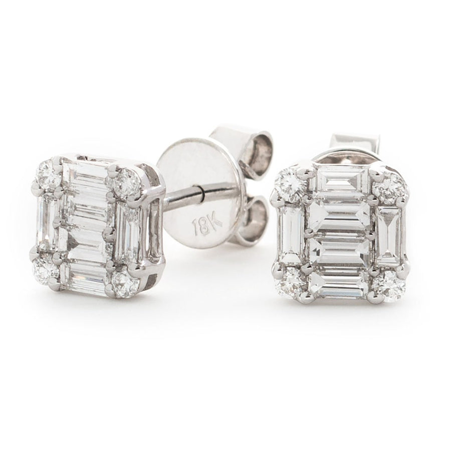 Diamond Square Shape Earrings 0.60ct F VS Quality in 18k White Gold - David Ashley