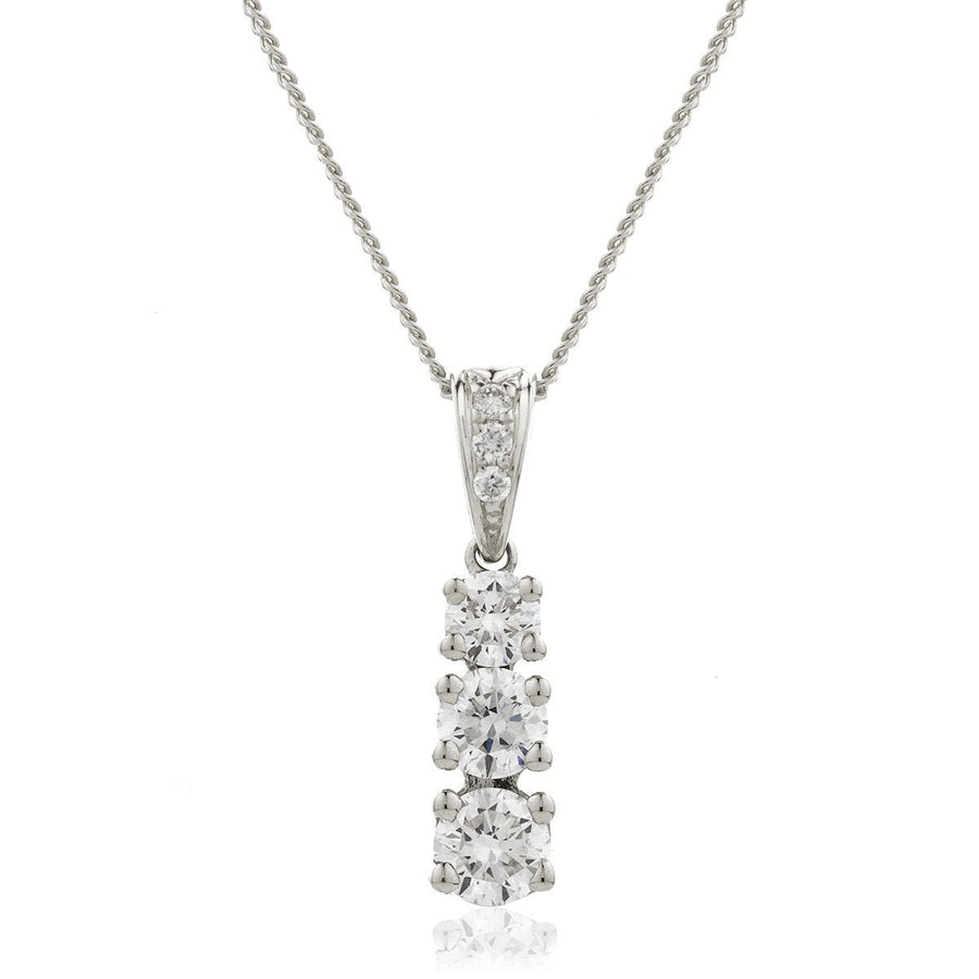 Diamond Trilogy Pendant Necklace 0.75ct F VS Quality in 18k White Gold - David Ashley