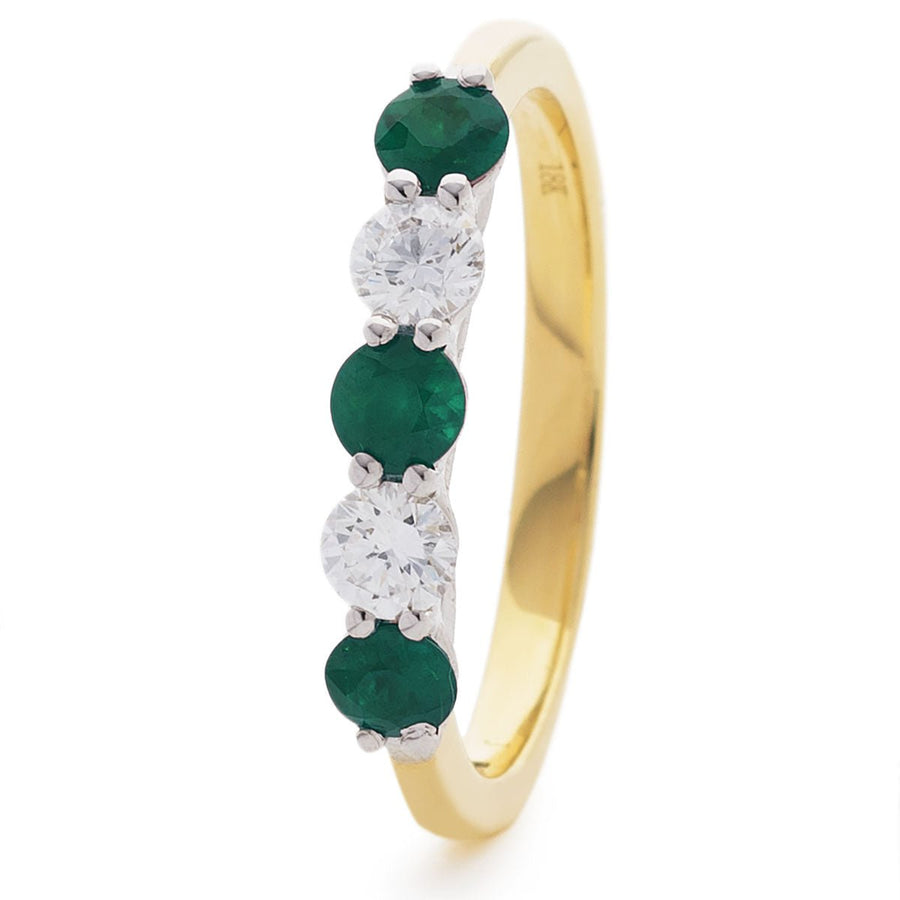 Emerald & Diamond 5 Stone Ring 1.00ct F-VS Quality in 18k Yellow Gold - David Ashley