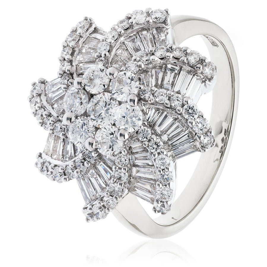 Fancy Star Diamond Cluster Ring 2.00ct F-VS Quality in 18k White Gold - David Ashley