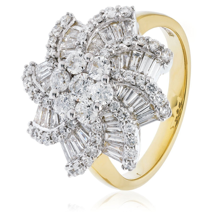 Fancy Star Diamond Cluster Ring 2.00ct F-VS Quality in 18k Yellow Gold - David Ashley