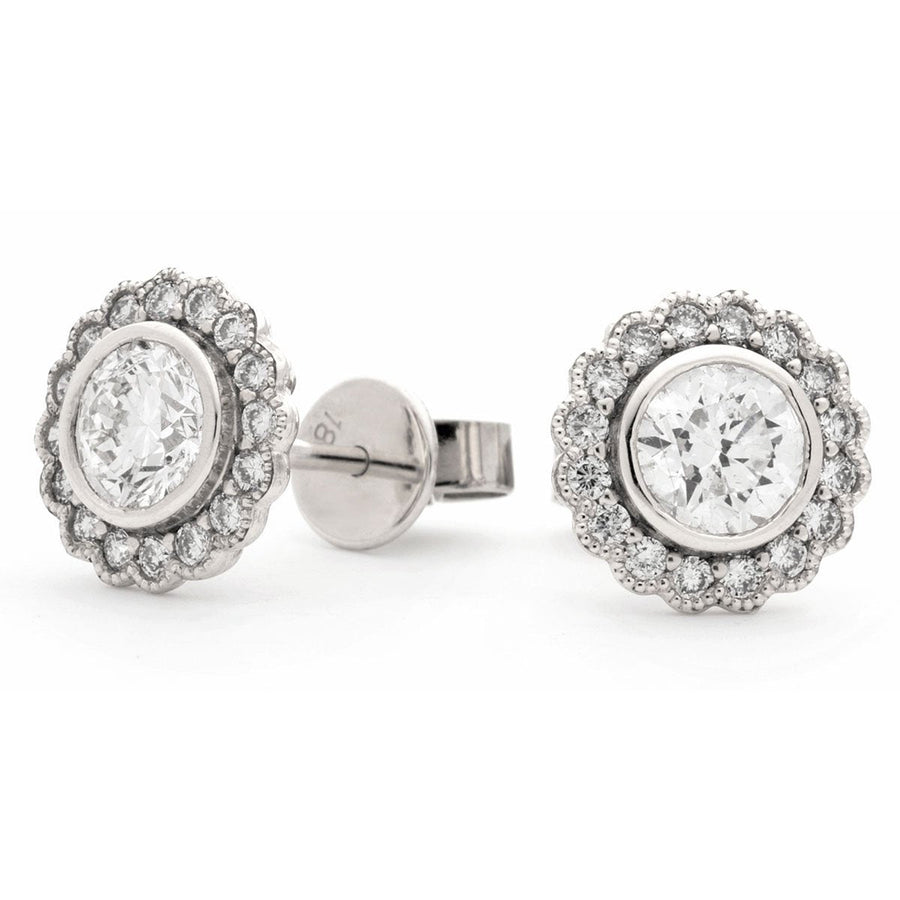 FLOWER HALO DIAMOND EARRINGS 1.00CT F/VS QUALITY IN 18K WHITE GOLD - David Ashley