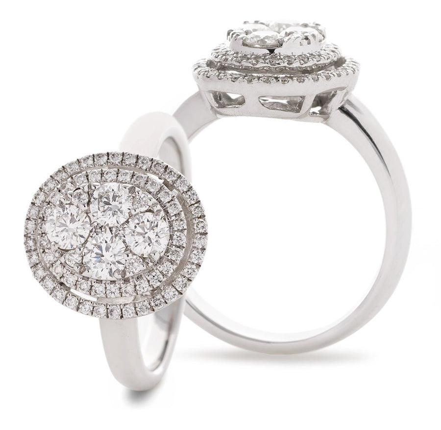 Halo Cluster Diamond Ring 0.80ct F-VS Quality in 18k White Gold - David Ashley