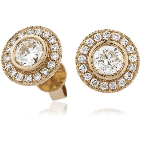 MODERN HALO DIAMOND EARRINGS 1.30CT F/VS QUALITY IN 18K ROSE GOLD - David Ashley