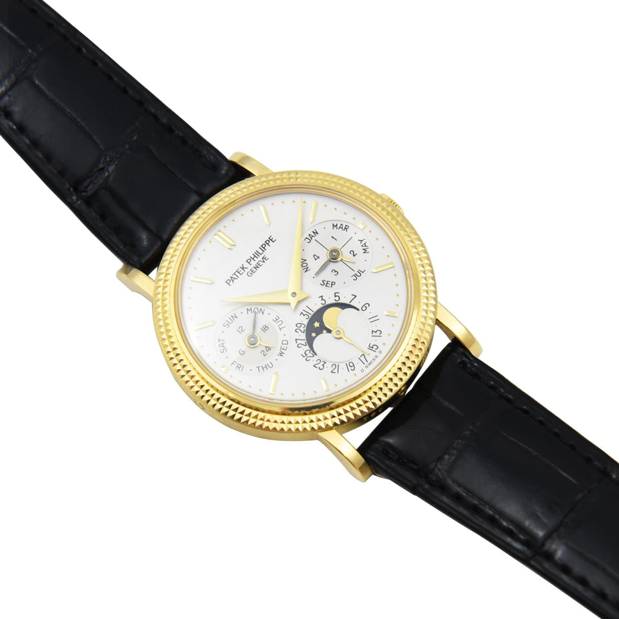 Patek Philippe Perpetual Calendar Moonphase Silver Dial Leather Ref: 039J-014 - David Ashley