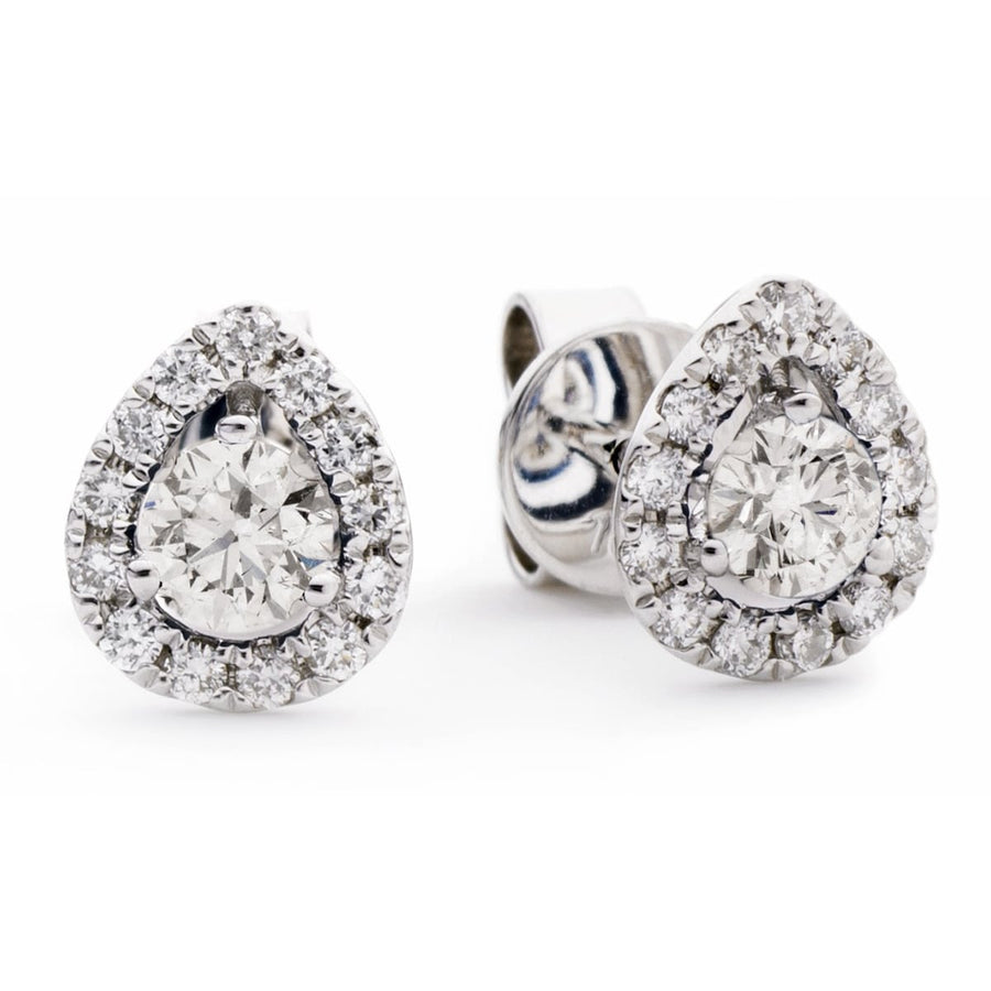 Pear Halo Diamond Earrings 0.60ct G-SI Quality in 9k White Gold - David Ashley