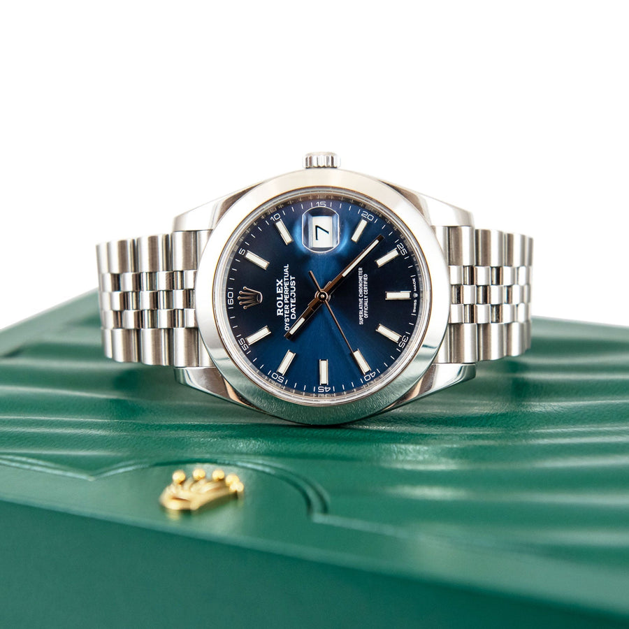 Pre-Owned Rolex DateJust Blue Baton Dial Stainless Steel Ref: 126300 - My Jewel World