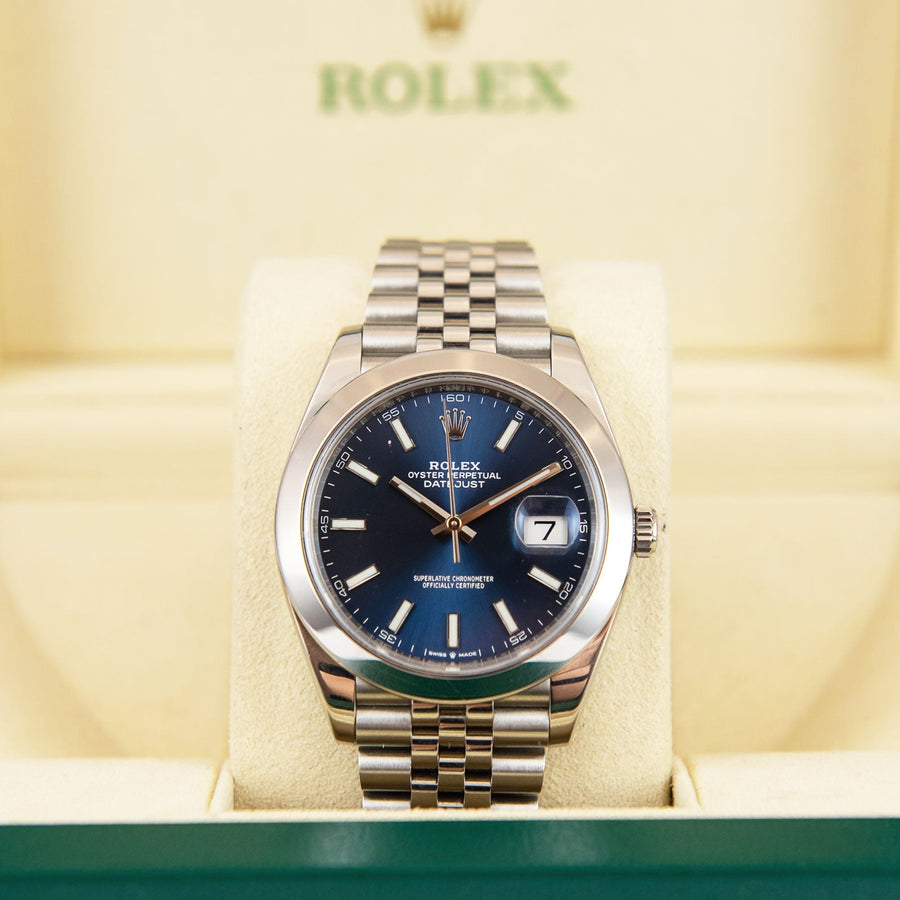 Pre-Owned Rolex DateJust Blue Baton Dial Stainless Steel Ref: 126300 - My Jewel World