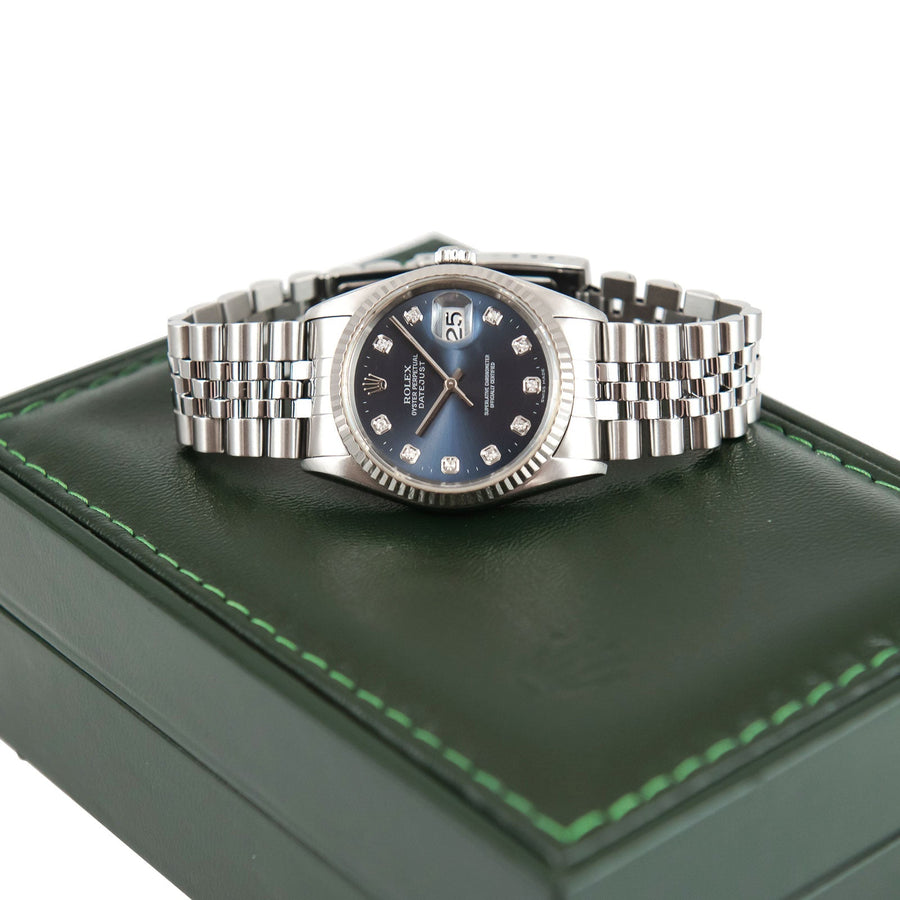 Pre-Owned Rolex DateJust Blue Diamond Dial Stainless Steel Ref: 16234 - My Jewel World