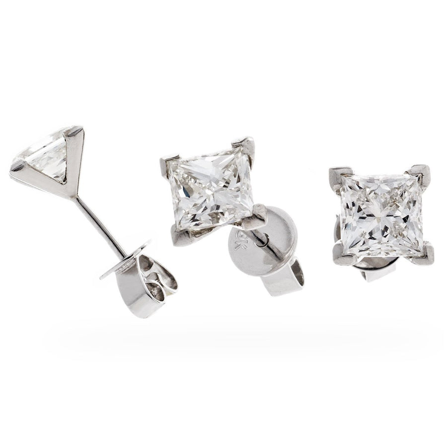 PRINCESS DIAMOND EARRINGS 0.25CT F/VS QUALITY IN 18K WHITE GOLD - David Ashley