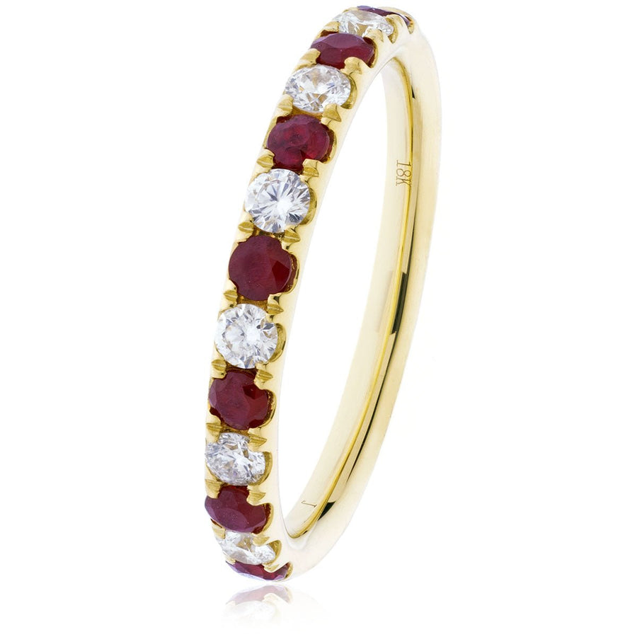 Ruby & Diamond 10 Stone Ring 1.30ct F-VS Quality in 18k Yellow Gold - David Ashley