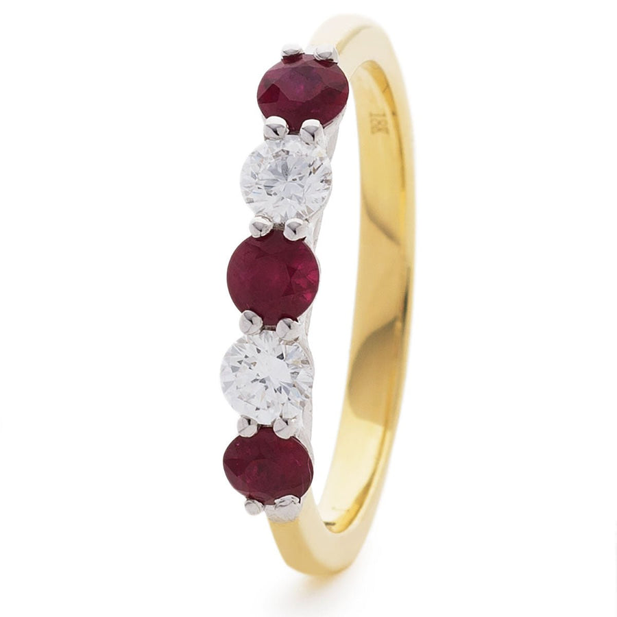 Ruby & Diamond 5 Stone Ring 1.15ct F-VS Quality in 18k Yellow Gold - David Ashley