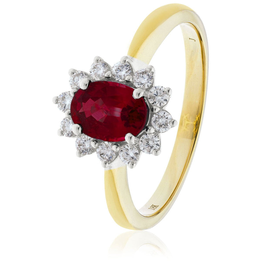 Ruby & Diamond Cluster Ring 1.30ct F-VS Quality in 18k Yellow Gold - David Ashley