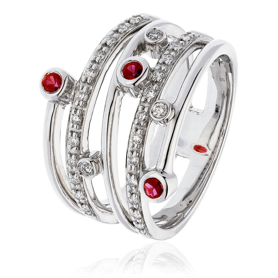 Ruby & Diamond Fancy Ring 0.40ct F-VS Quality in 18k White Gold - David Ashley