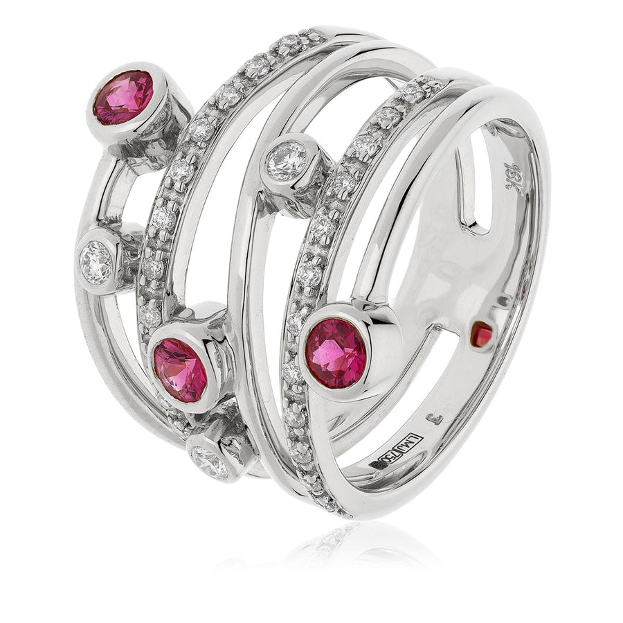 Ruby & Diamond Fancy Ring 0.70ct F-VS Quality in 18k White Gold - David Ashley