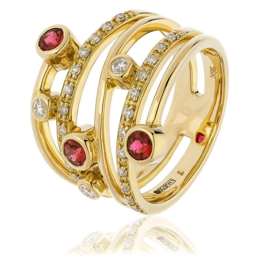 Ruby & Diamond Fancy Ring 0.70ct F-VS Quality in 18k Yellow Gold - David Ashley