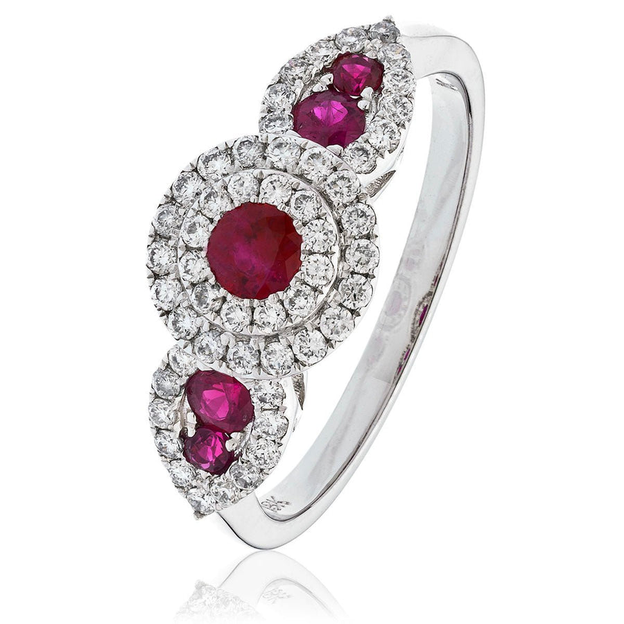 Ruby & Diamond Fancy Ring 0.90ct F-VS Quality in 18k White Gold - David Ashley