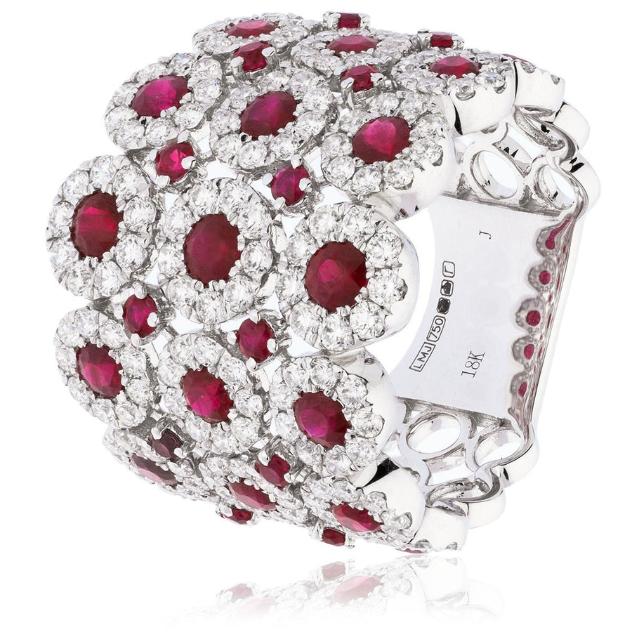 Ruby & Diamond Fancy Ring 3.45ct F-VS Quality in 18k Yellow Gold - David Ashley