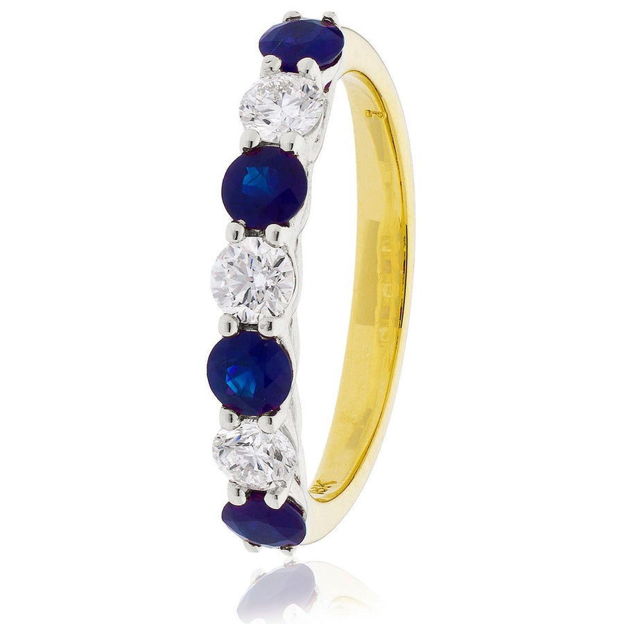 Sapphire & Diamond 7 Stone Ring 0.90ct F-VS Quality in 18k Yellow Gold - David Ashley