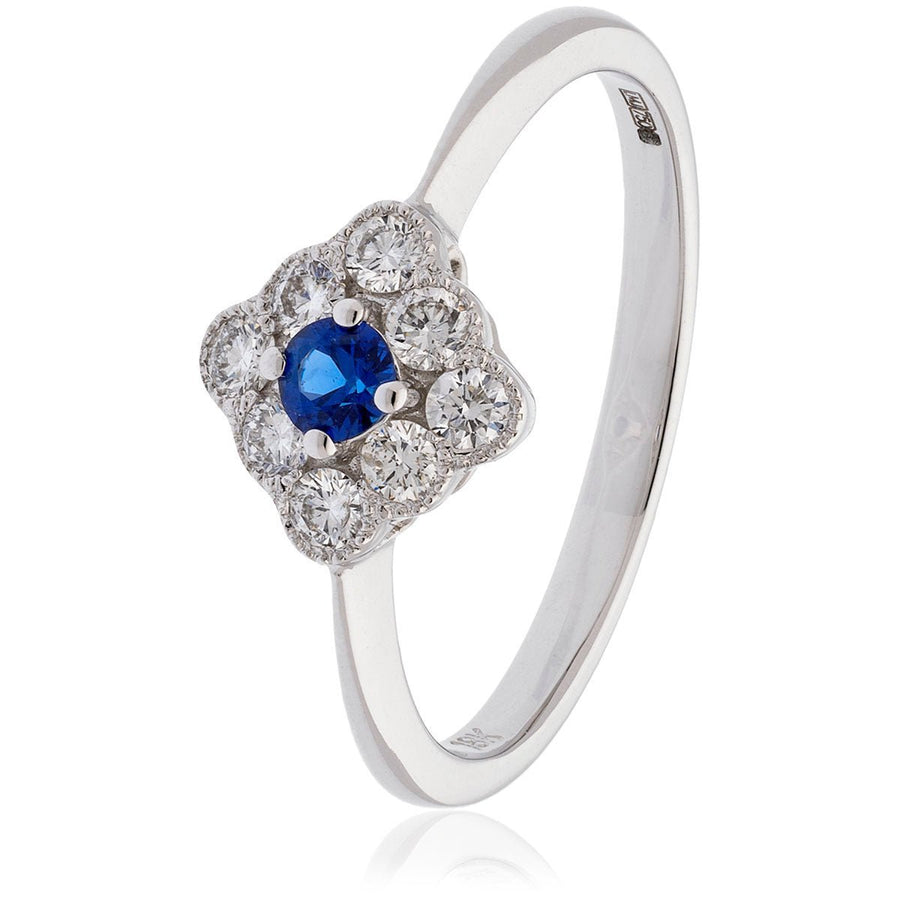 Sapphire & Diamond Cluster Ring 0.40ct F-VS Quality in 18k White Gold - David Ashley