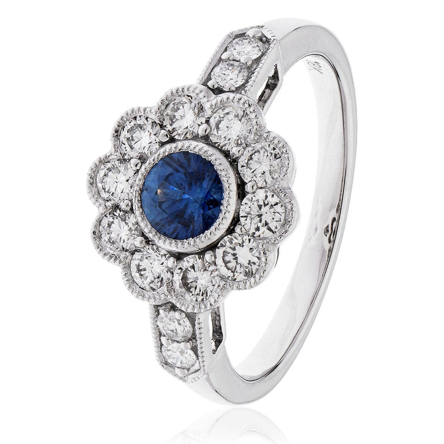 Sapphire & Diamond Cluster Ring 1.05ct F-VS Quality in 18k White Gold - David Ashley