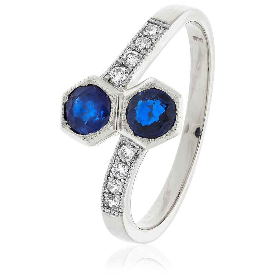 Sapphire & Diamond Cross Over Ring 0.85ct F-VS Quality 18k White Gold - David Ashley