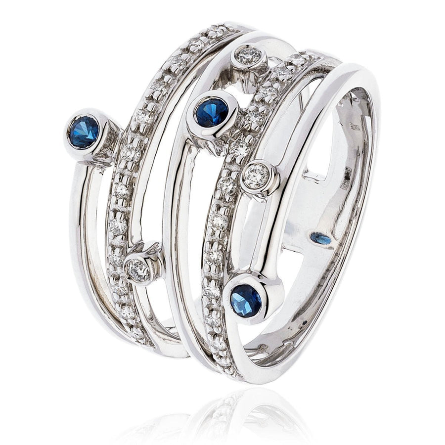 Sapphire & Diamond Fancy Ring 0.40ct F-VS Quality in 18k White Gold - David Ashley