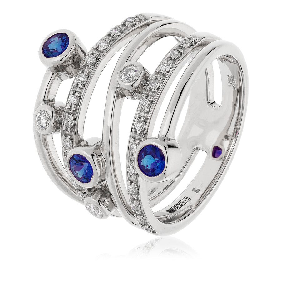 Sapphire & Diamond Fancy Ring 0.70ct F-VS Quality in 18k White Gold - David Ashley