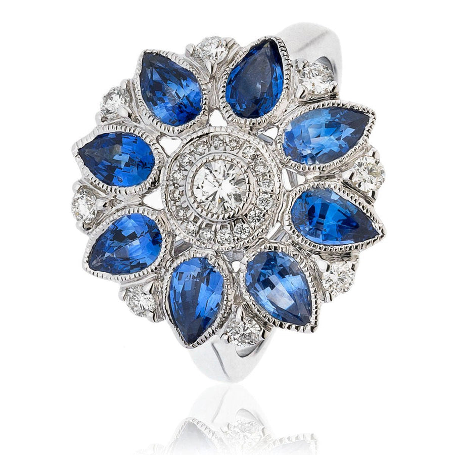 Sapphire & Diamond Fancy Ring 2.20ct F-VS Quality in 18k White Gold - David Ashley