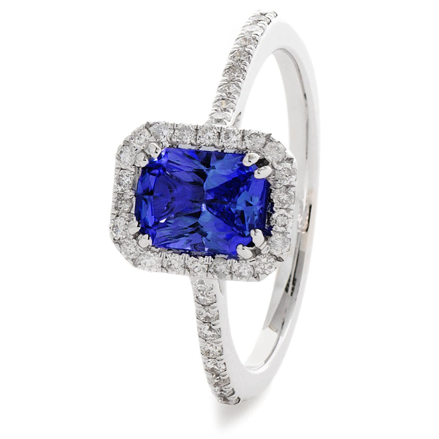 Sapphire & Diamond Halo Ring 1.60ct F-VS Quality in 18k White Gold - David Ashley