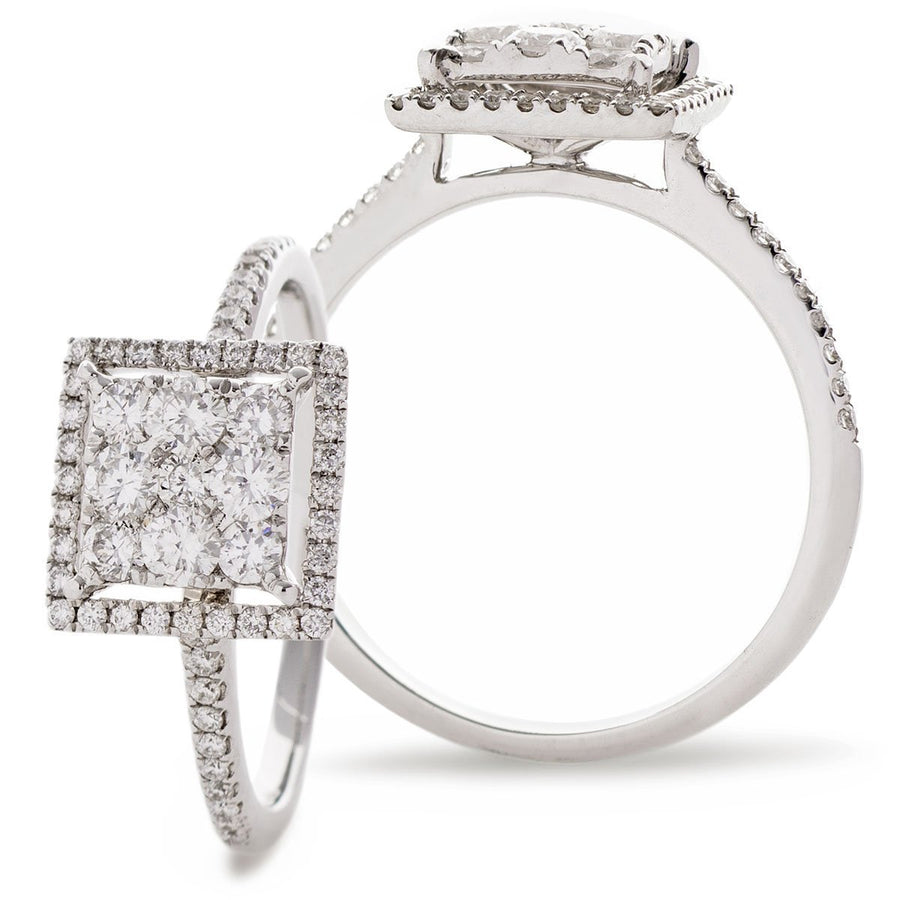 Square Halo Cluster Diamond Ring 0.70ct F-VS Quality in 18k White Gold - David Ashley