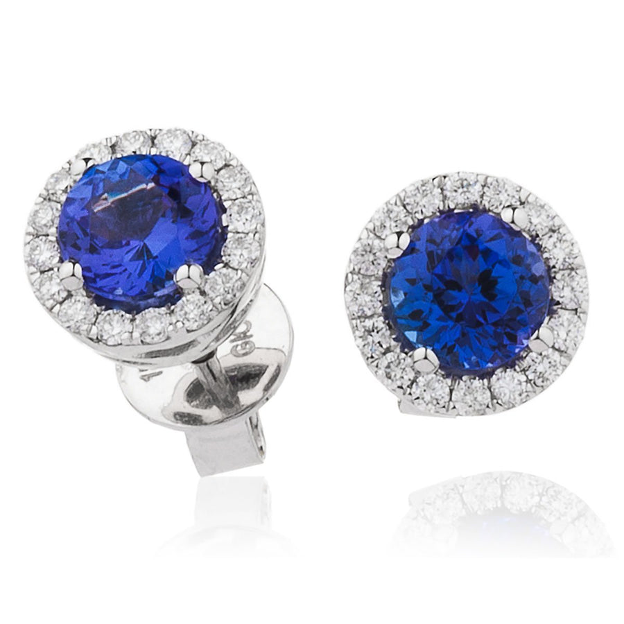 Tanzanite & Diamond Round Cluster Earrings 2.30ct in 18k White Gold - David Ashley